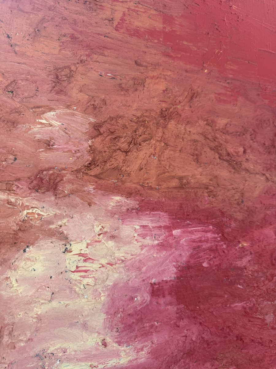 One of In&egrave;s&rsquo;s paintings: rose, clay and cream worked wet into wet